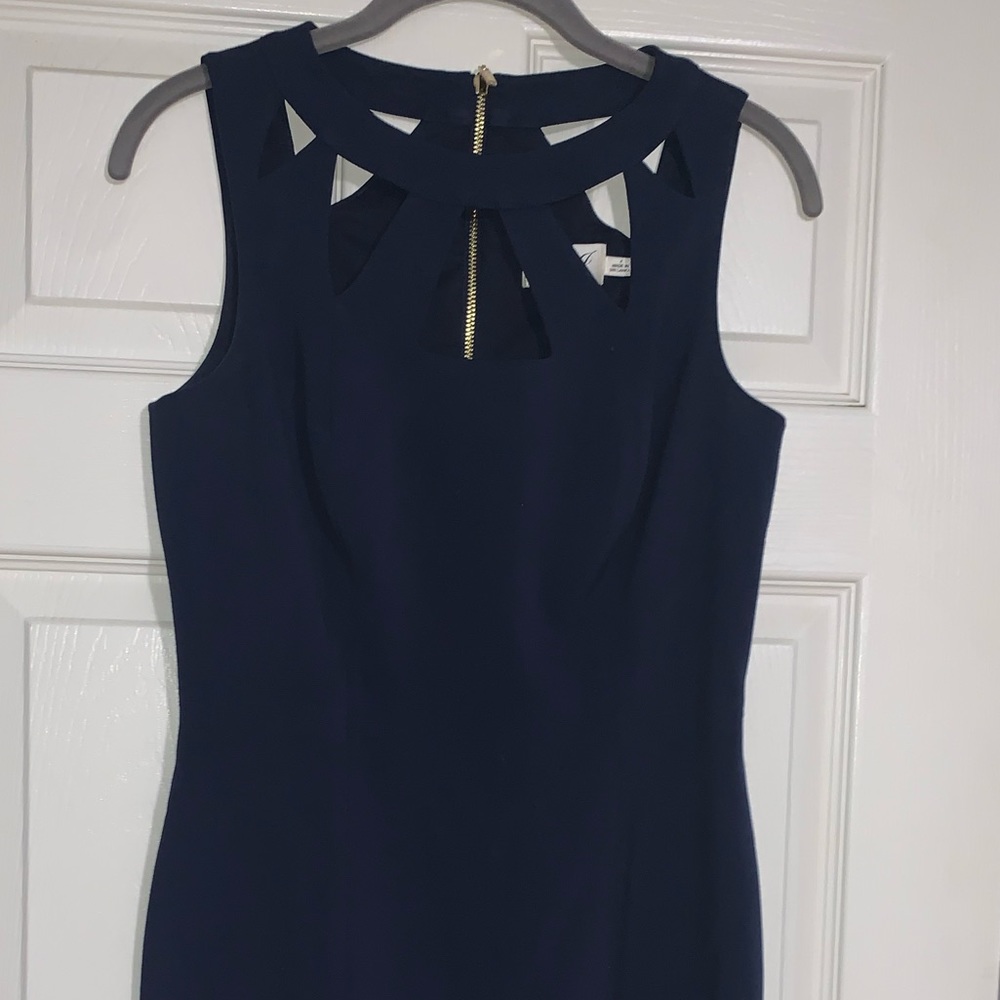Eliza J Blue Peekaboo Neckline Gold Back Zipper Sheath Cocktail Dress Size 4